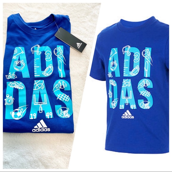 🆕Boys ADIDAS Blue Crew Neck Short Sleeve Graphic T-Shirt Size 7 - Picture 1 of 9